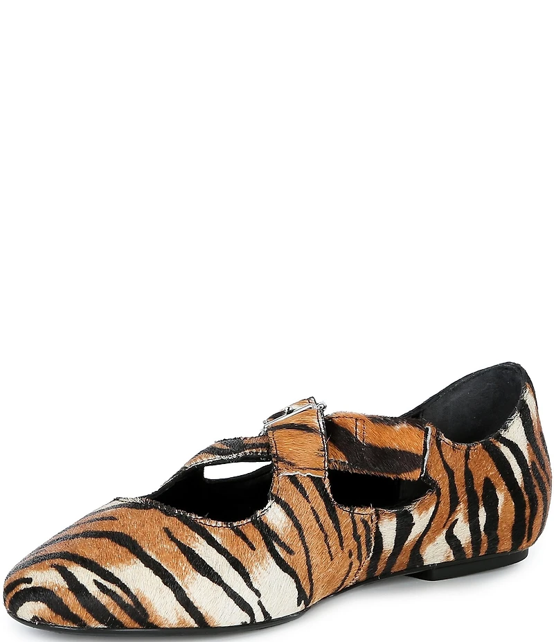 Schutz Molly Tiger Print Calf Hair Cross Strap Flats