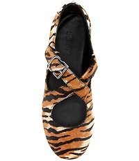 Schutz Molly Tiger Print Calf Hair Cross Strap Flats