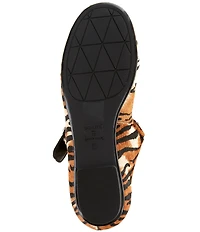 Schutz Molly Tiger Print Calf Hair Cross Strap Flats