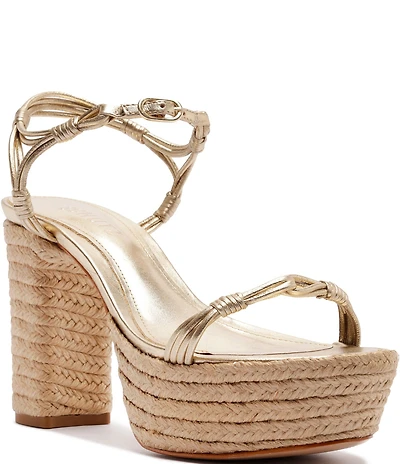 Schutz Nara Platform Metallic Leather Block Heel Espadrille Sandals