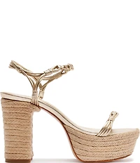 Schutz Nara Platform Metallic Leather Block Heel Espadrille Sandals