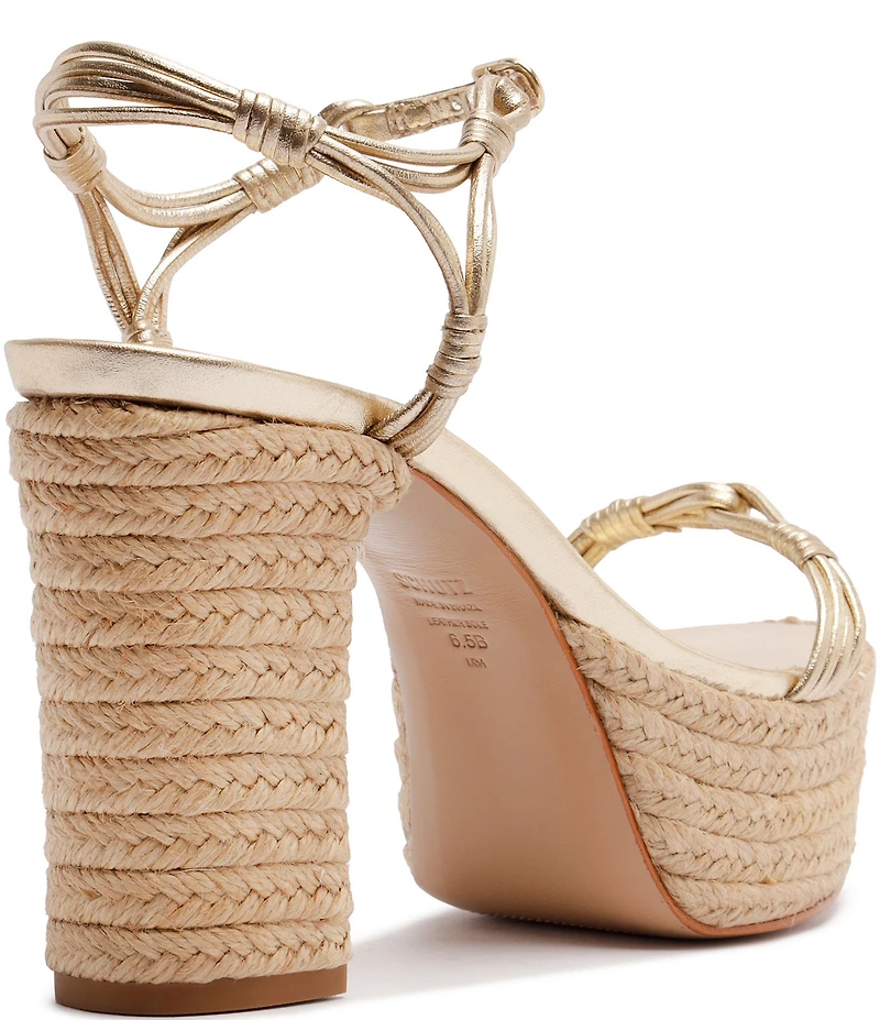 Schutz Nara Platform Metallic Leather Block Heel Espadrille Sandals
