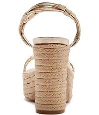 Schutz Nara Platform Metallic Leather Block Heel Espadrille Sandals