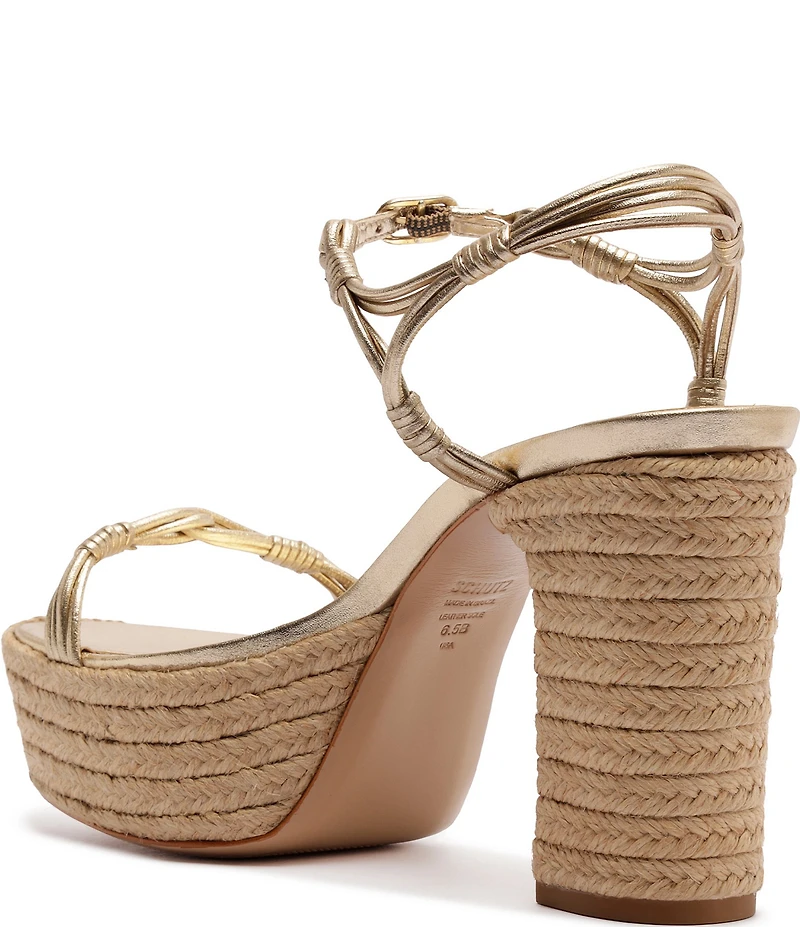 Schutz Nara Platform Metallic Leather Block Heel Espadrille Sandals