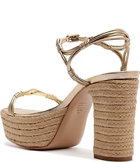 Schutz Nara Platform Metallic Leather Block Heel Espadrille Sandals