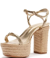 Schutz Nara Platform Metallic Leather Block Heel Espadrille Sandals