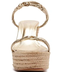 Schutz Nara Platform Metallic Leather Block Heel Espadrille Sandals