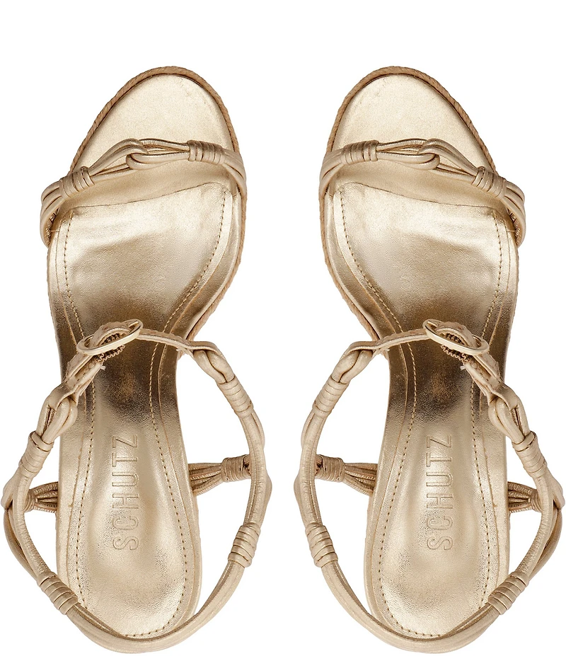 Schutz Nara Platform Metallic Leather Block Heel Espadrille Sandals