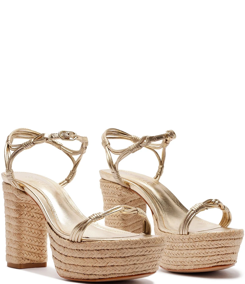 Schutz Nara Platform Metallic Leather Block Heel Espadrille Sandals