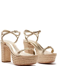 Schutz Nara Platform Metallic Leather Block Heel Espadrille Sandals