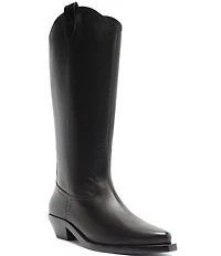 Schutz Nash Up Leather Pointed Toe Tall Western Boots
