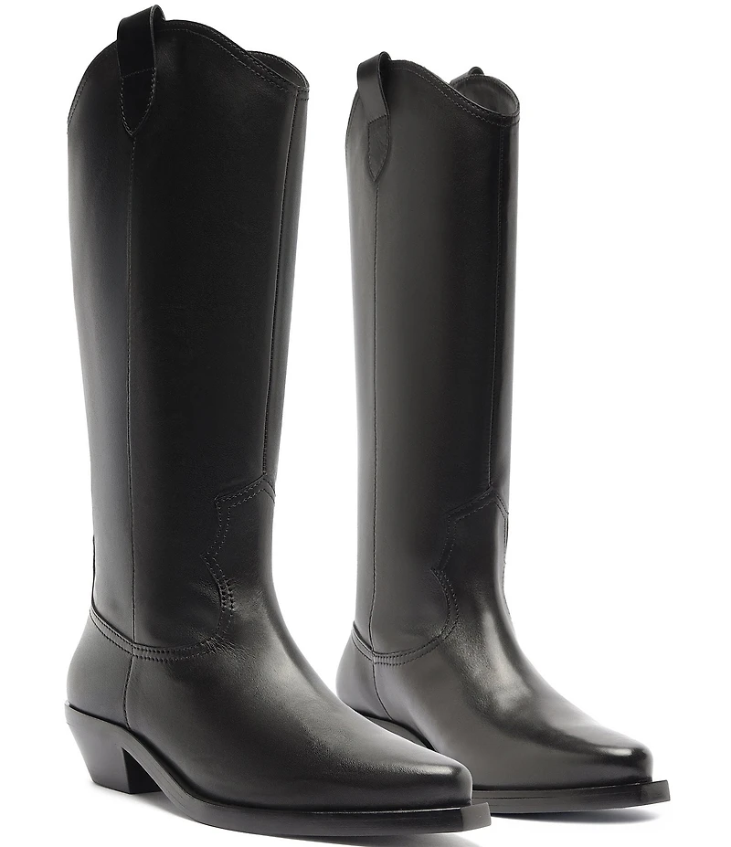 Schutz Nash Up Leather Pointed Toe Tall Western Boots