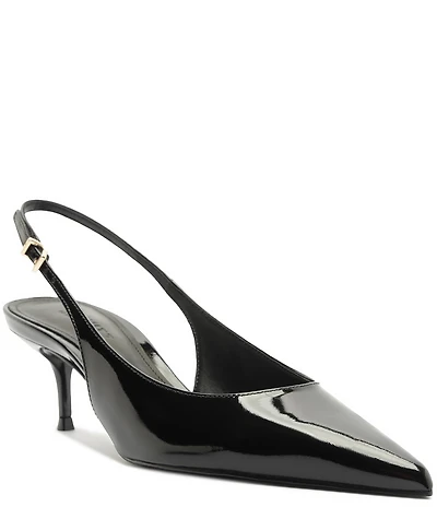 Schutz Paola Mid Patent Leather Pointed Toe Slingback Pumps