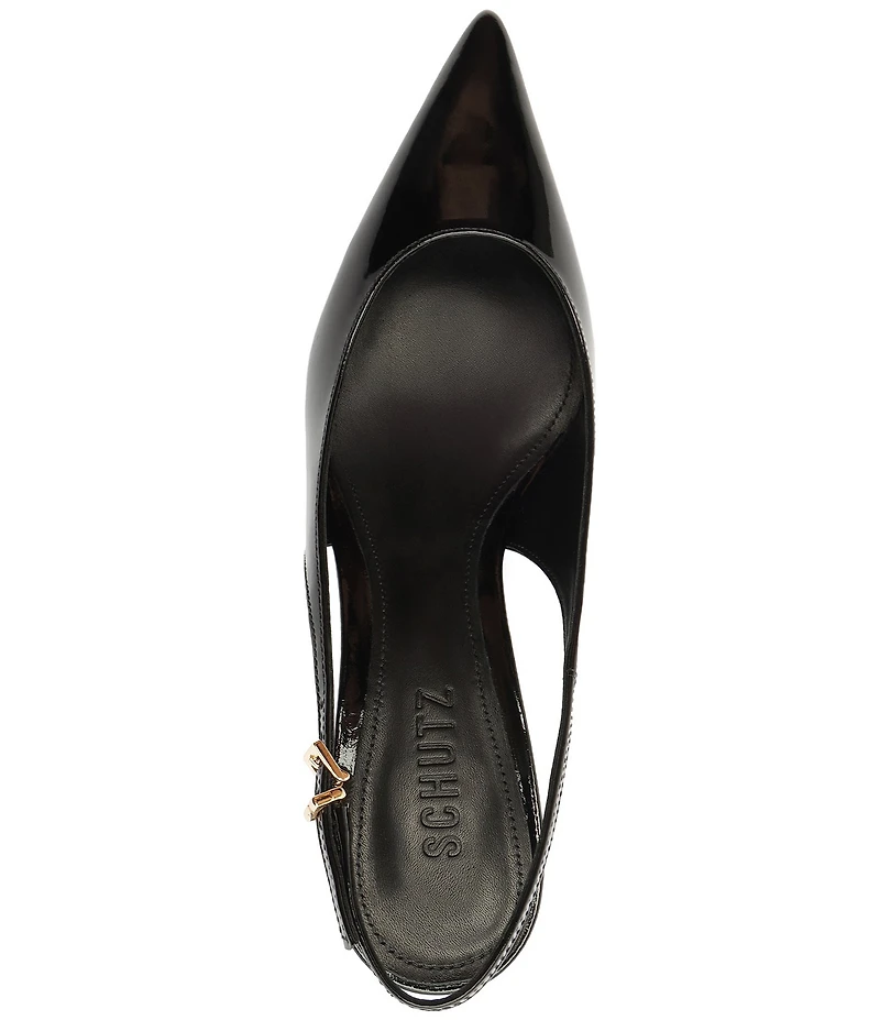 Schutz Paola Mid Patent Leather Pointed Toe Slingback Pumps