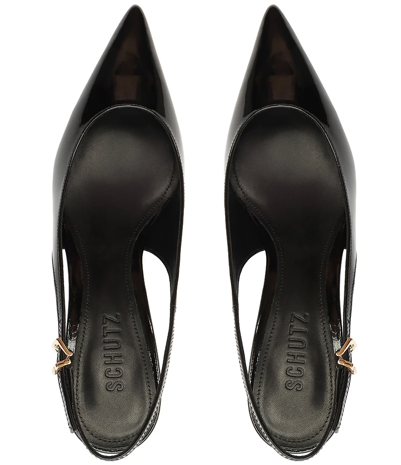 Schutz Paola Mid Patent Leather Pointed Toe Slingback Pumps