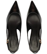 Schutz Paola Mid Patent Leather Pointed Toe Slingback Pumps
