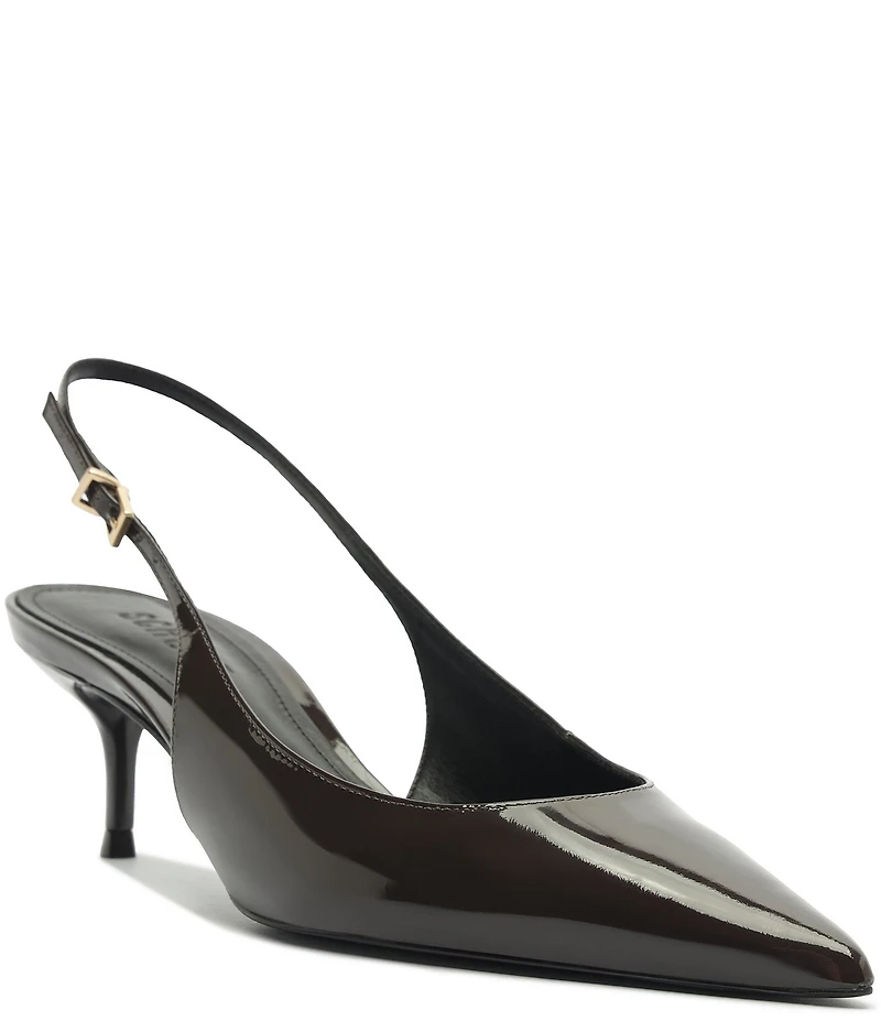 Schutz Paola Mid Patent Leather Pointed Toe Slingback Pumps