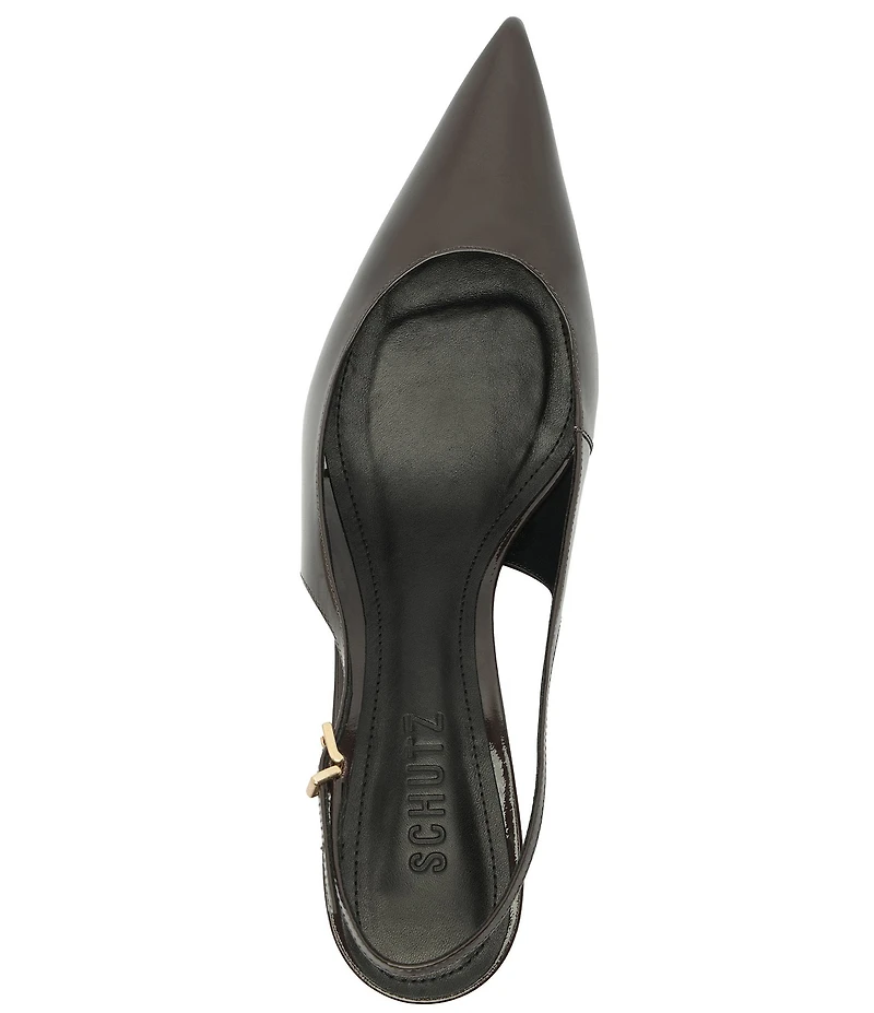 Schutz Paola Mid Patent Leather Pointed Toe Slingback Pumps