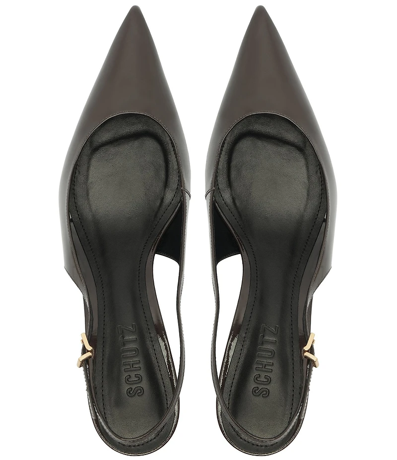 Schutz Paola Mid Patent Leather Pointed Toe Slingback Pumps