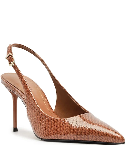 Schutz Paola Snake Printed Leather Slingback Pointed Toe Dress Pumps