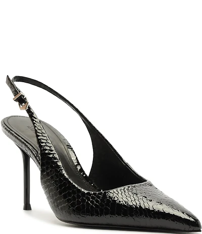Schutz Paola Snake Printed Leather Slingback Pointed Toe Dress Pumps