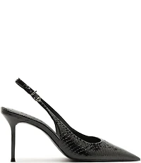 Schutz Paola Snake Printed Leather Slingback Pointed Toe Dress Pumps