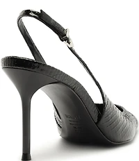 Schutz Paola Snake Printed Leather Slingback Pointed Toe Dress Pumps