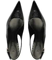 Schutz Paola Snake Printed Leather Slingback Pointed Toe Dress Pumps