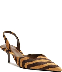 Schutz Paola Zebra Print Calf Hair Mid Heel Slingback Pumps