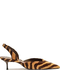 Schutz Paola Zebra Print Calf Hair Mid Heel Slingback Pumps