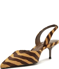Schutz Paola Zebra Print Calf Hair Mid Heel Slingback Pumps