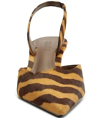 Schutz Paola Zebra Print Calf Hair Mid Heel Slingback Pumps