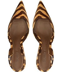 Schutz Paola Zebra Print Calf Hair Mid Heel Slingback Pumps