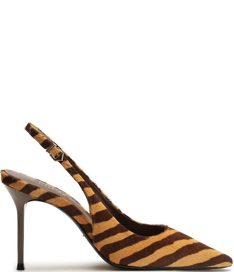 Schutz Paola Zebra Print Haircalf Slingback High Heel Pumps