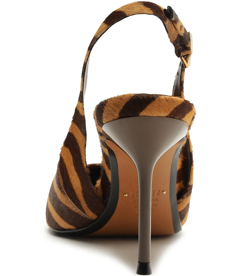 Schutz Paola Zebra Print Haircalf Slingback High Heel Pumps