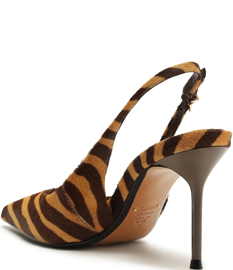 Schutz Paola Zebra Print Haircalf Slingback High Heel Pumps