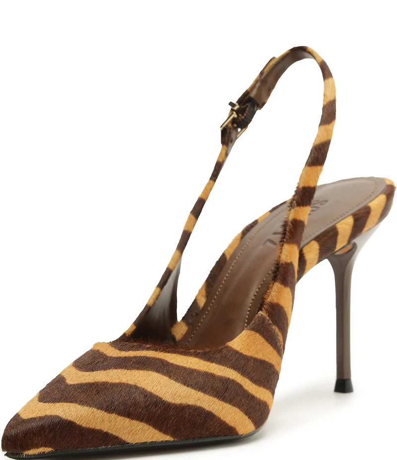 Schutz Paola Zebra Print Haircalf Slingback High Heel Pumps