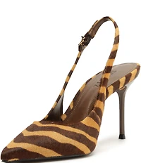 Schutz Paola Zebra Print Haircalf Slingback High Heel Pumps