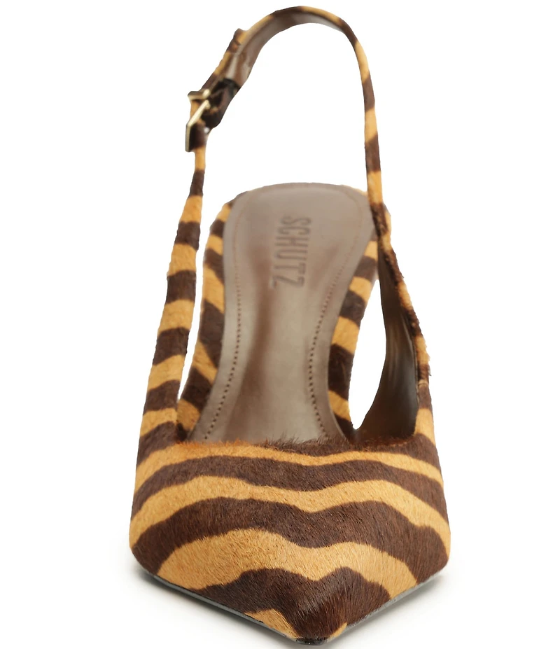 Schutz Paola Zebra Print Haircalf Slingback High Heel Pumps