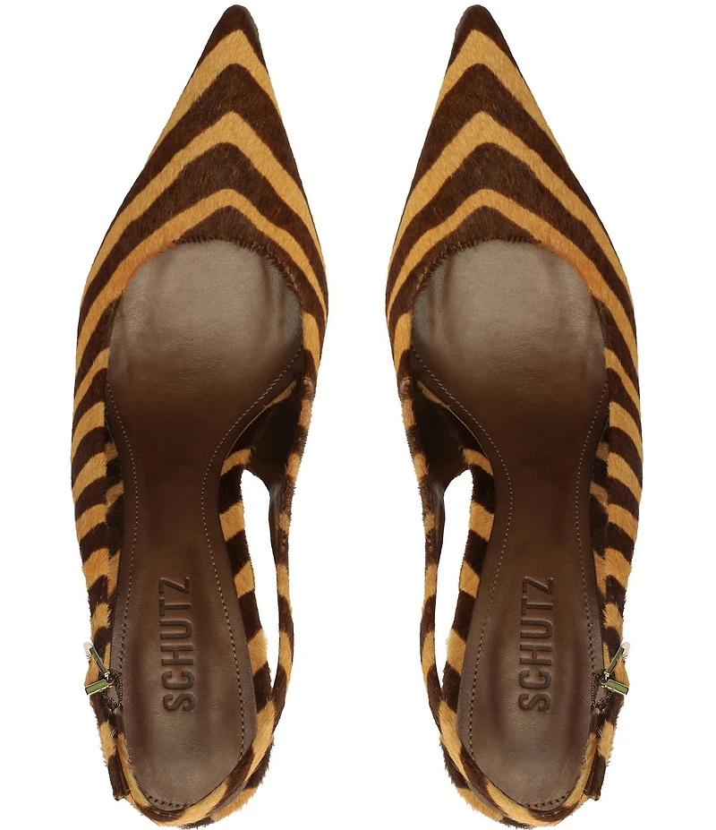Schutz Paola Zebra Print Haircalf Slingback High Heel Pumps