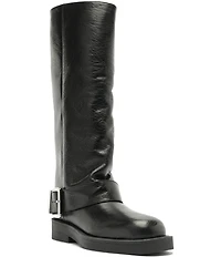Schutz Patrice Up Leather Tall Buckle Strap Moto Boots