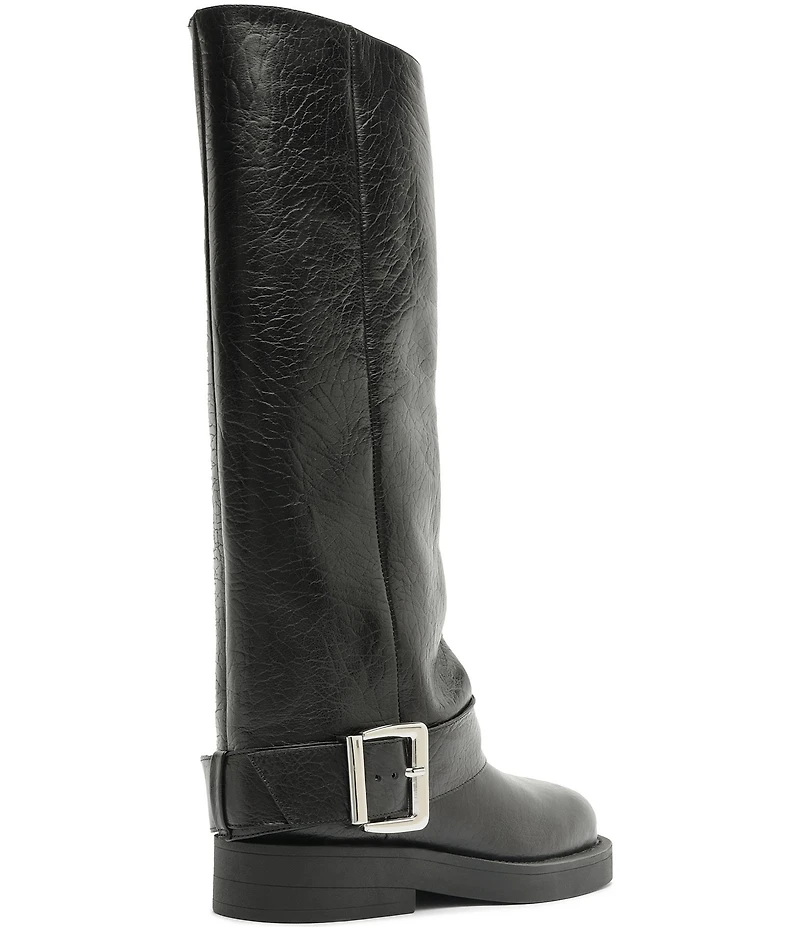 Schutz Patrice Up Leather Tall Buckle Strap Moto Boots