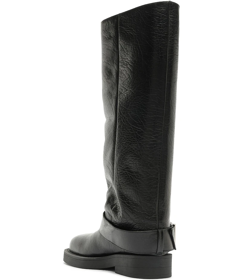 Schutz Patrice Up Leather Tall Buckle Strap Moto Boots