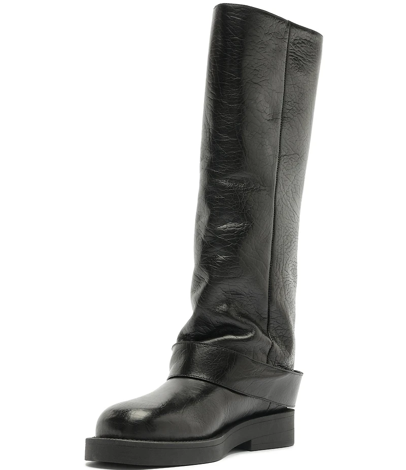 Schutz Patrice Up Leather Tall Buckle Strap Moto Boots