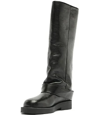 Schutz Patrice Up Leather Tall Buckle Strap Moto Boots