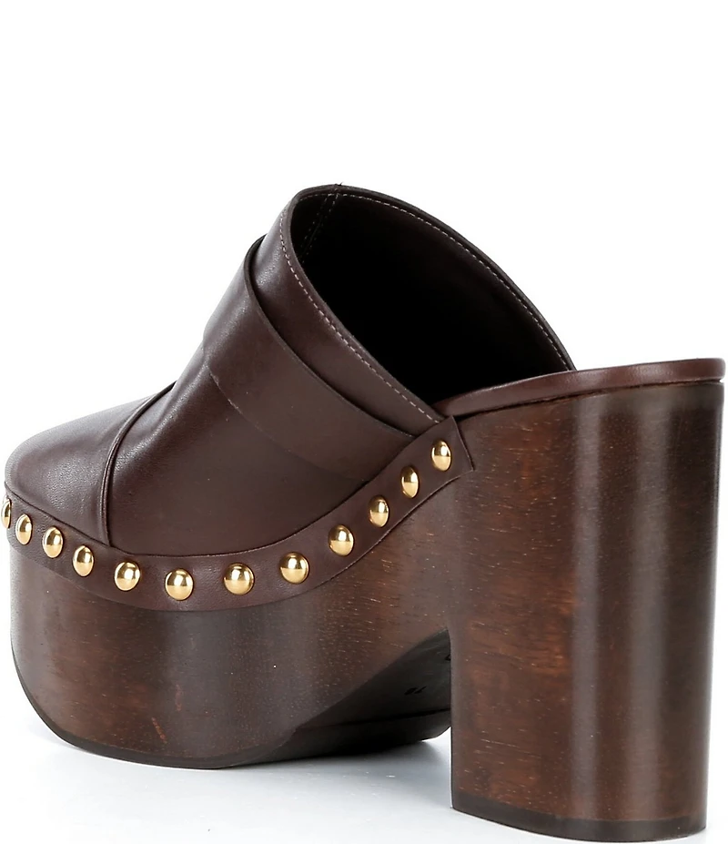 Schutz Piper Leather Studded Buckle Detail Block Heel Platform Clogs