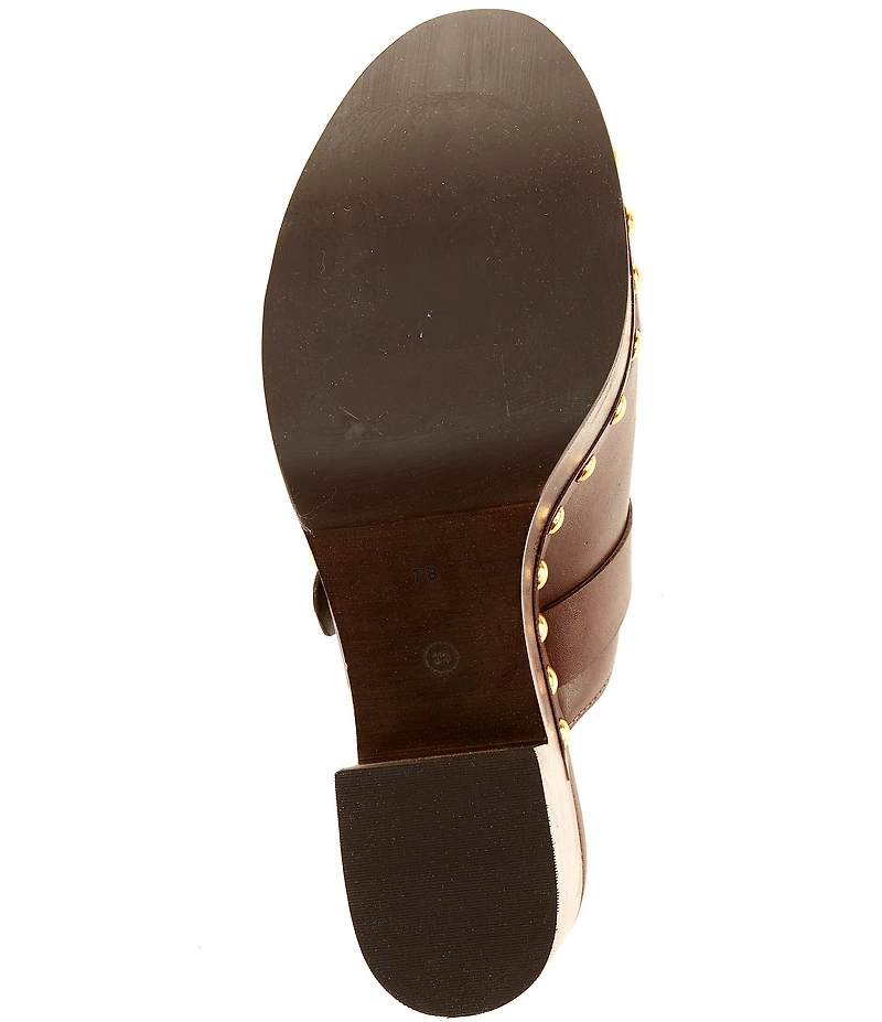 Schutz Piper Leather Studded Buckle Detail Block Heel Platform Clogs