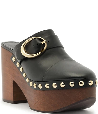 Schutz Piper Leather Block Heel Platform Clogs