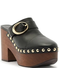 Schutz Piper Leather Block Heel Platform Clogs