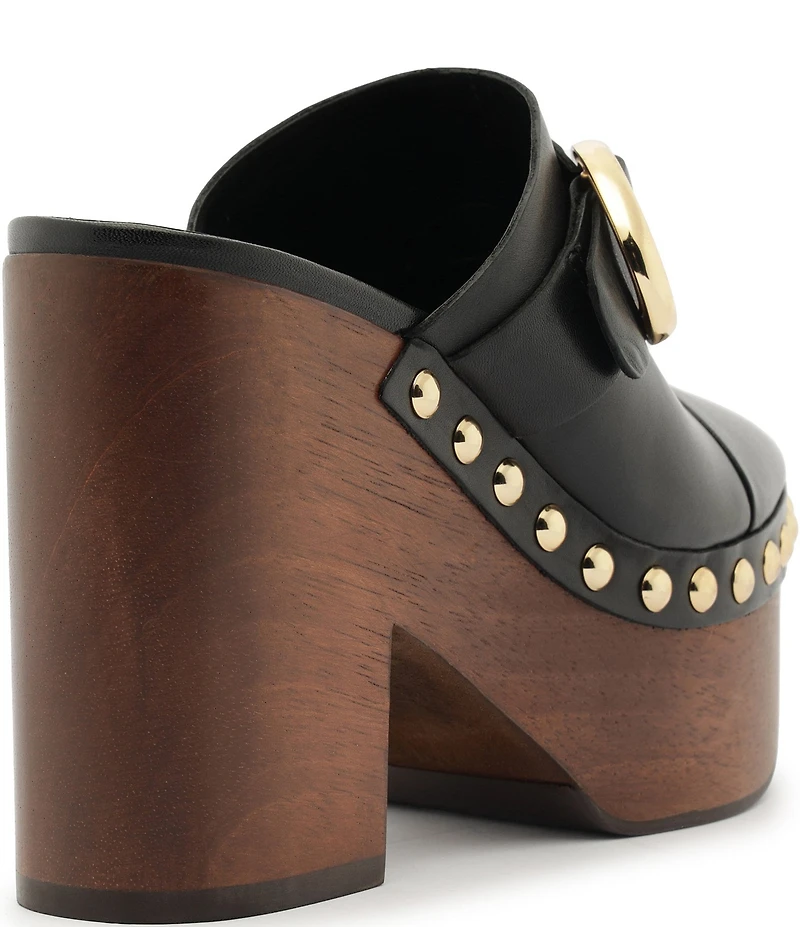 Schutz Piper Leather Block Heel Platform Clogs